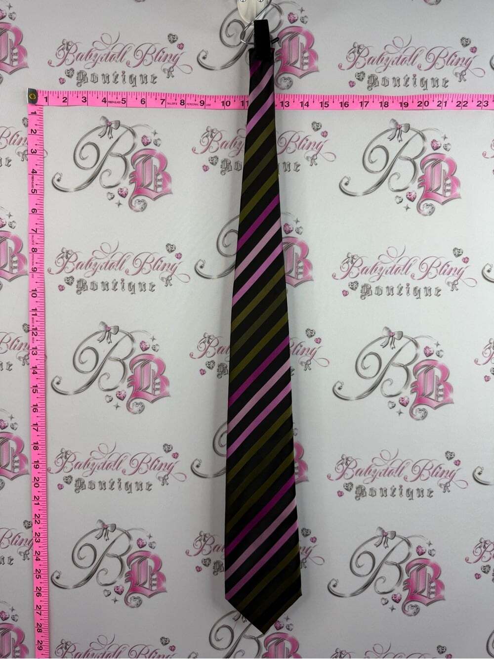 Hardy Amies pure silk Black Tie with Pink and Olive Diagonal Stripes